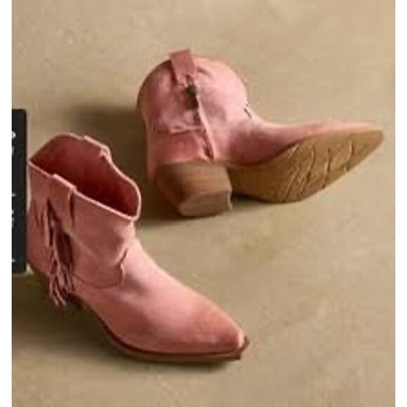 Sundance Dove Canyon Short Fringe Suede Leather Dusty Rose Heeled Western Boot - Picture 4 of 10